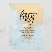 Invitation Le bleu et l'or en pastel marbrent la quarantième (Devant / Derrière)