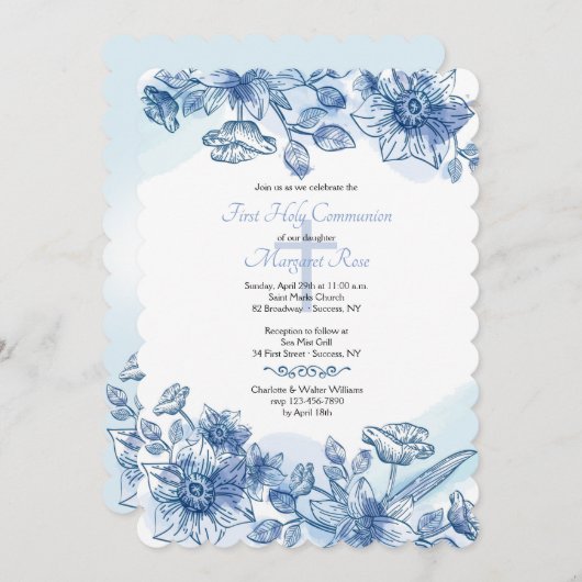 Invitation Le bleu fleurit l'invitation (Devant / Derrière)