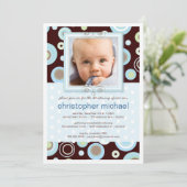 Invitation Le bleu heureux pointille l'invitation de baptême (Debout devant)