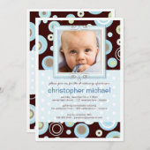 Invitation Le bleu heureux pointille l'invitation de baptême (Devant / Derrière)