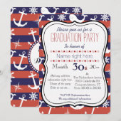 Invitation Le bleu marine nautique de marin et le rouge (Devant / Derrière)