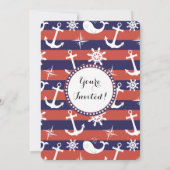 Invitation Le bleu marine nautique de marin et le rouge (Dos)