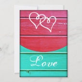 Invitation Le bois turquoise rouge embarque de doubles coeurs (Dos)