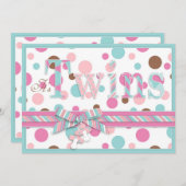 Invitation Le brun rose d'Aqua de FILLES JUMELLES pointille (Devant / Derrière)