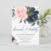 Invitation Le brunch et pétillants rougissent rose et bleu (Debout devant)