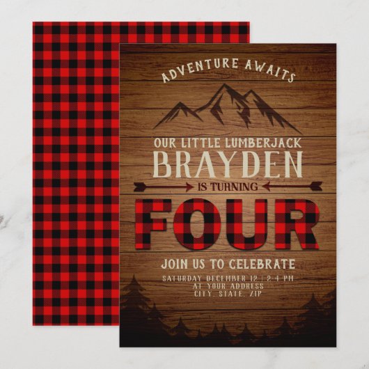 Invitation Le Buffalo de la bonbonne de bûcheron planté quatr (Devant / Derrière)