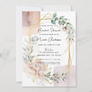 Invitation Le cadre doré mauve floral verdure mariage
