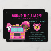 Invitation Le camion de pompiers rose badine l'invitation de (Devant / Derrière)