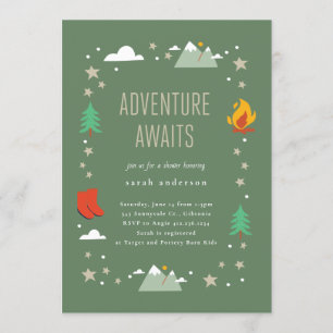 Invitation Le Camping Adventure attend un Baby shower neutre