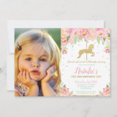 Invitation Le carrousel rose floral 1er anniversaire avec pho (Devant)