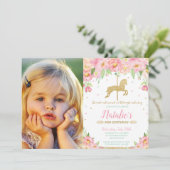 Invitation Le carrousel rose floral 1er anniversaire avec pho (Debout devant)