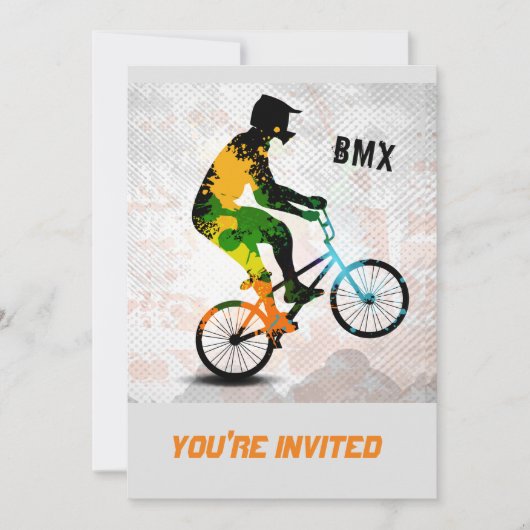 Invitation Le cavalier de BMX en peinture abstraite (Devant)