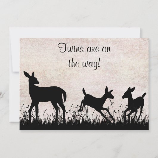 Invitation Le cerf dans le Baby shower des jumeaux de prairie (Devant)