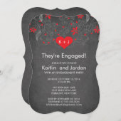 Invitation Le Chalboard Red Heart avec Flower Engagement Part (Devant / Derrière)