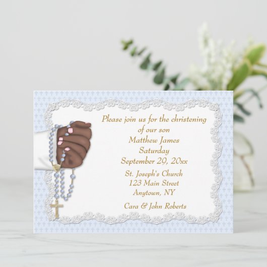 Invitation Le chapelet de main perle le bleu (Debout devant)