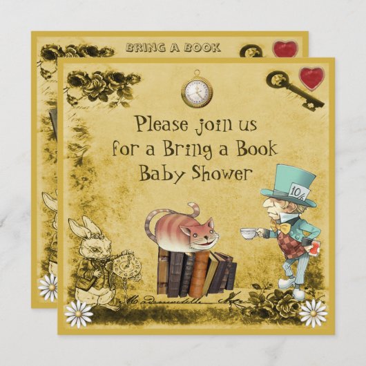 Invitation Le chapelier et le chat fous de Cheshire apportent (Devant / Derrière)