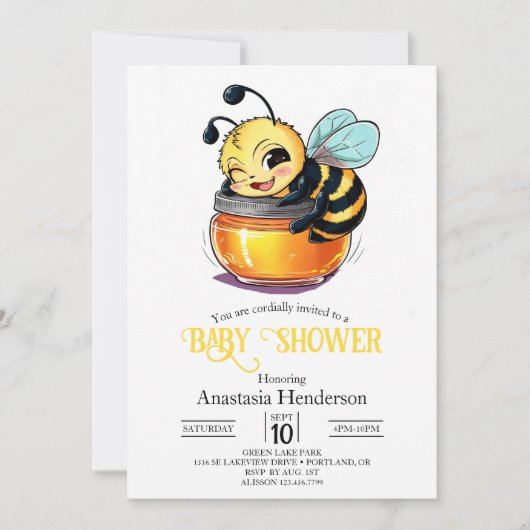 Invitation Le charmant Baby shower d'abeilles (Devant)