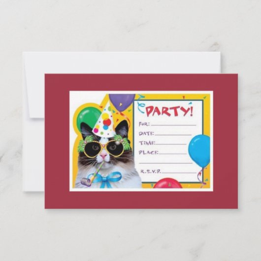 Invitation Le chat de partie est prêt pour votre anniversaire (Devant)