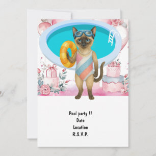 Invitation Le chat est à la piscine pour une fête au bord de