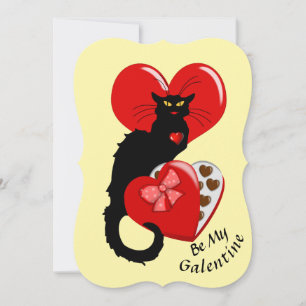 Invitation Le Chat Noir Cœur Bonbon Saint-Valentin