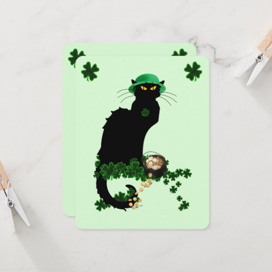 Invitation Le Chat Noir Fête de la Saint-Patrick (Devant/Arrière en situation)