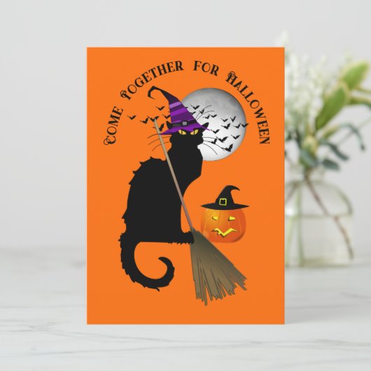 Invitation Le Chat Noir Halloween Witch (Debout devant)