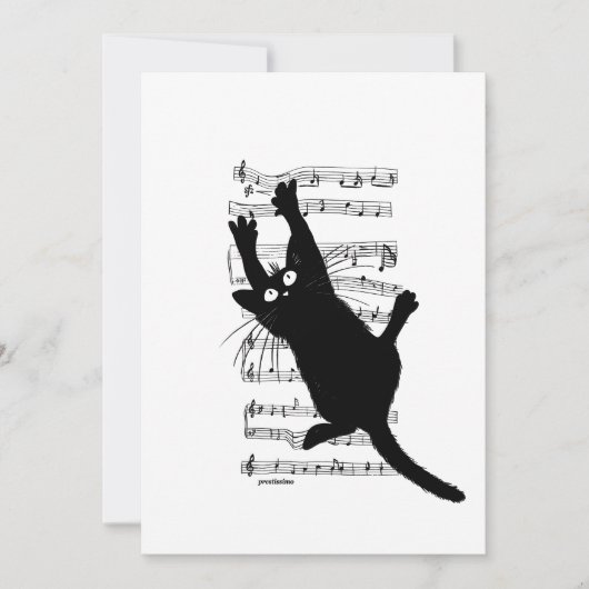 Invitation Le chat s'accroche aux notes de musique (Devant)