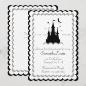 Invitation Le Château Du Rêve Blanc Noir Dans Le Baby shower (Devant / Derrière)