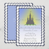Invitation Le Château Rêvé De Bleu Gris Dans Le Baby shower D (Devant / Derrière)