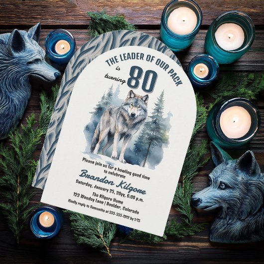 Invitation Le chef de notre pack Wolf 80e fête d'anniversaire