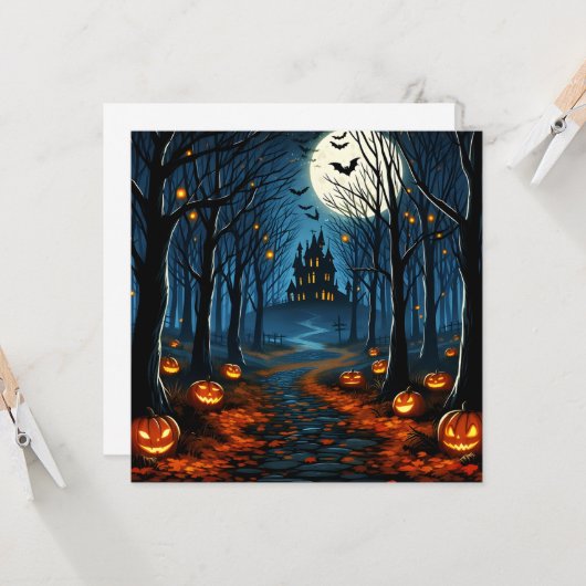Invitation Le chemin de la forêt hantée- Halloween (Devant/Arrière en situation)