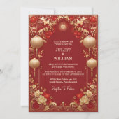 Invitation Le chinois floral moderne asiatique Mariage biling (Devant)