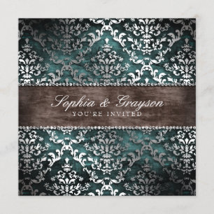 Invitation Le chocolat noir Turquoise Glimmer Mariage damassé
