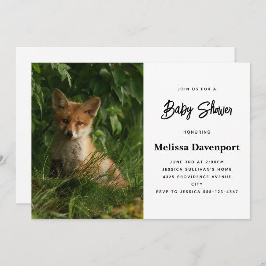 Invitation Le chou renard dans un Baby shower de forêt verte (Devant / Derrière)