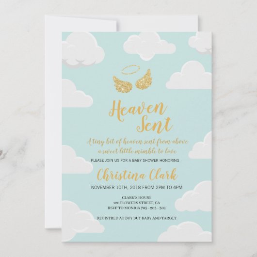 Invitation Le ciel a envoyé Baby shower garçon (Devant)