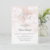 Invitation Le ciel a envoyé Baby shower rose (Debout devant)