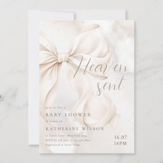 Invitation Le Ciel a envoyé Elegant Blanc Bow (Devant)