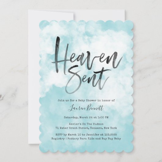 Invitation Le ciel envoyé| Baby shower| Bleu (Devant)