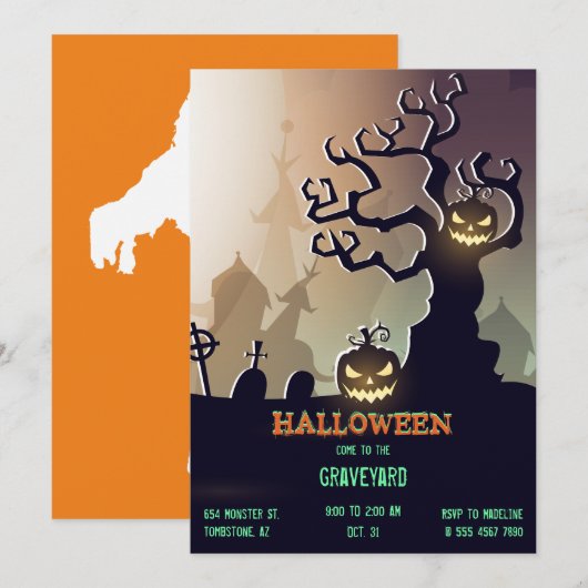 Invitation Le cimetière d'Halloween Jack O'Lantern (Devant / Derrière)