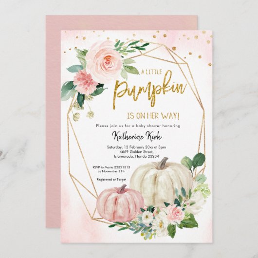 Invitation Le Citrouille blanc rose pâle est sur le chemin de (Devant / Derrière)