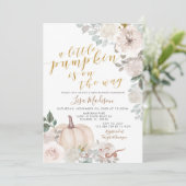 Invitation Le Citrouille d'aquarelle blanche en ivoire est en (Debout devant)