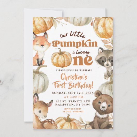 Invitation Le Citrouille des bois devient un anniversaire (Devant)