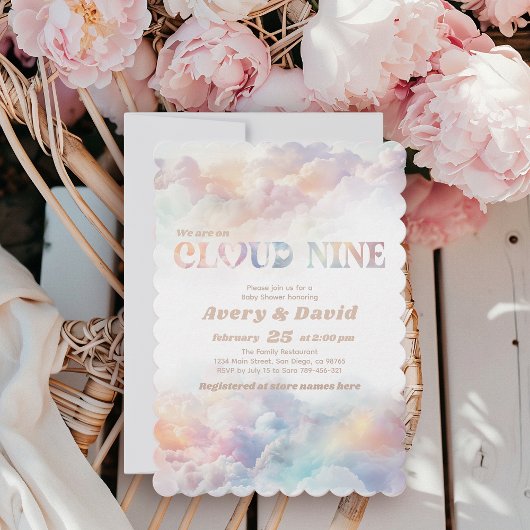 Invitation Le Cloud Nine Rainbow Baby shower nuageux