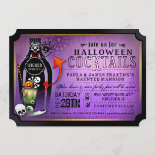 Invitation Le cocktail de Halloween boit l'invitation pourpre