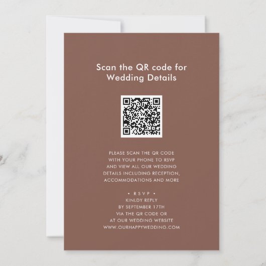 Invitation Le code QR de Terracotta tout en un Mariage modern (Dos)