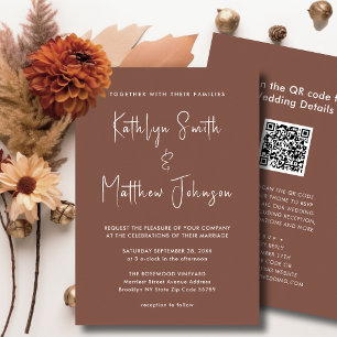 Invitation Le code QR de Terracotta tout en un Mariage modern
