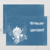 Invitation Le coeur bleu avec l'ange s'envole l'invitation (Devant / Derrière)