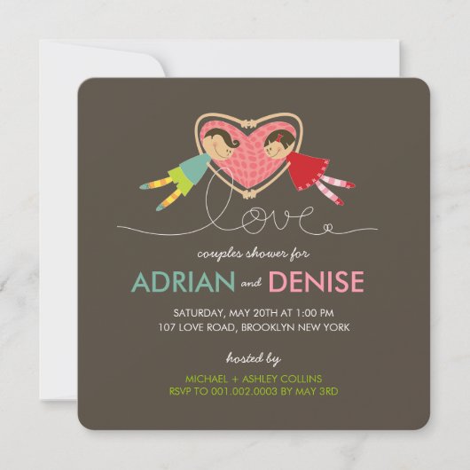 Invitation Le coeur d'amour de fille de garçon de bande (Devant)