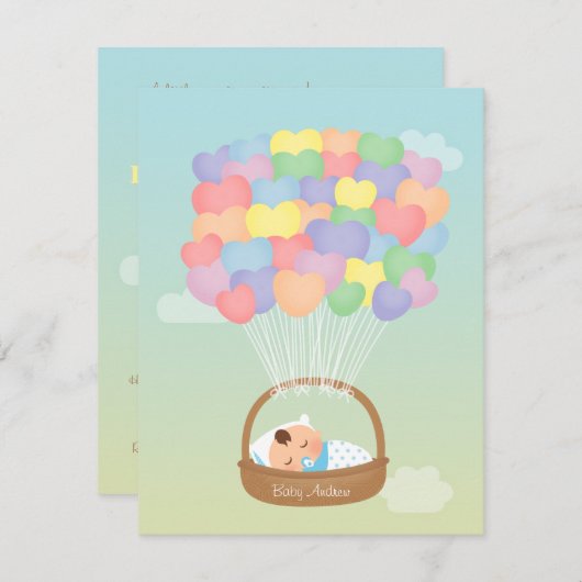 Invitation Le coeur d'arc-en-ciel monte en ballon des (Devant / Derrière)