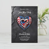 Invitation Le coeur est dans les couleurs classiques du drape (Debout devant)